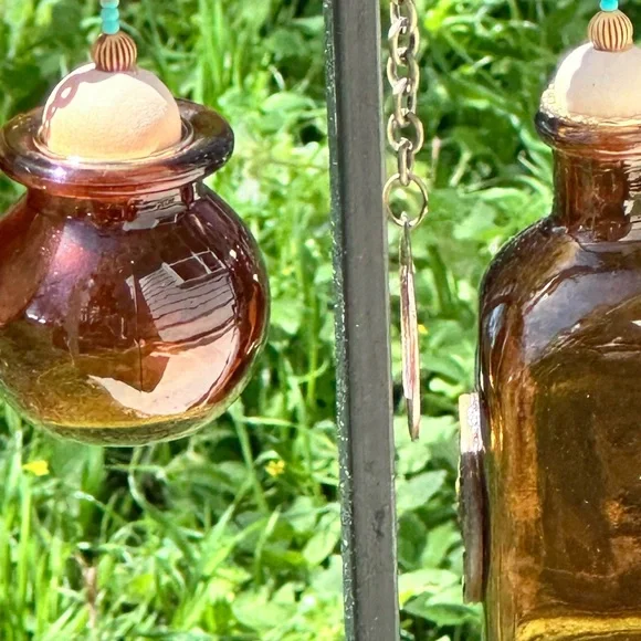 Handcrafted Amber Glass Bottle Wind Chime with Colorful Beads - Picture 6 of 9